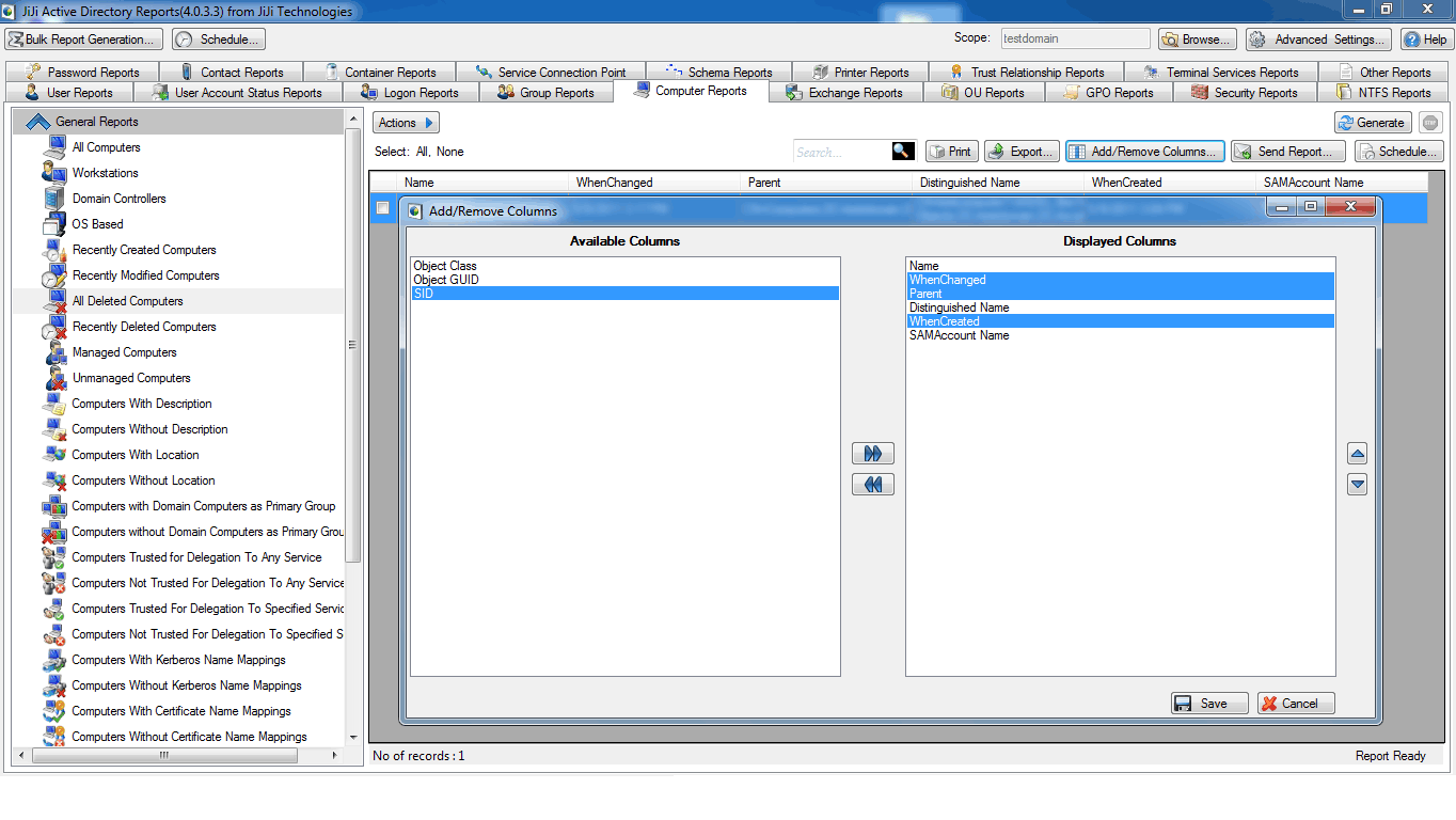 Active Directory Deleted Computer Report